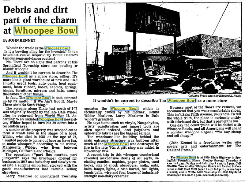 Whoopee Bowl - April 1987 Article